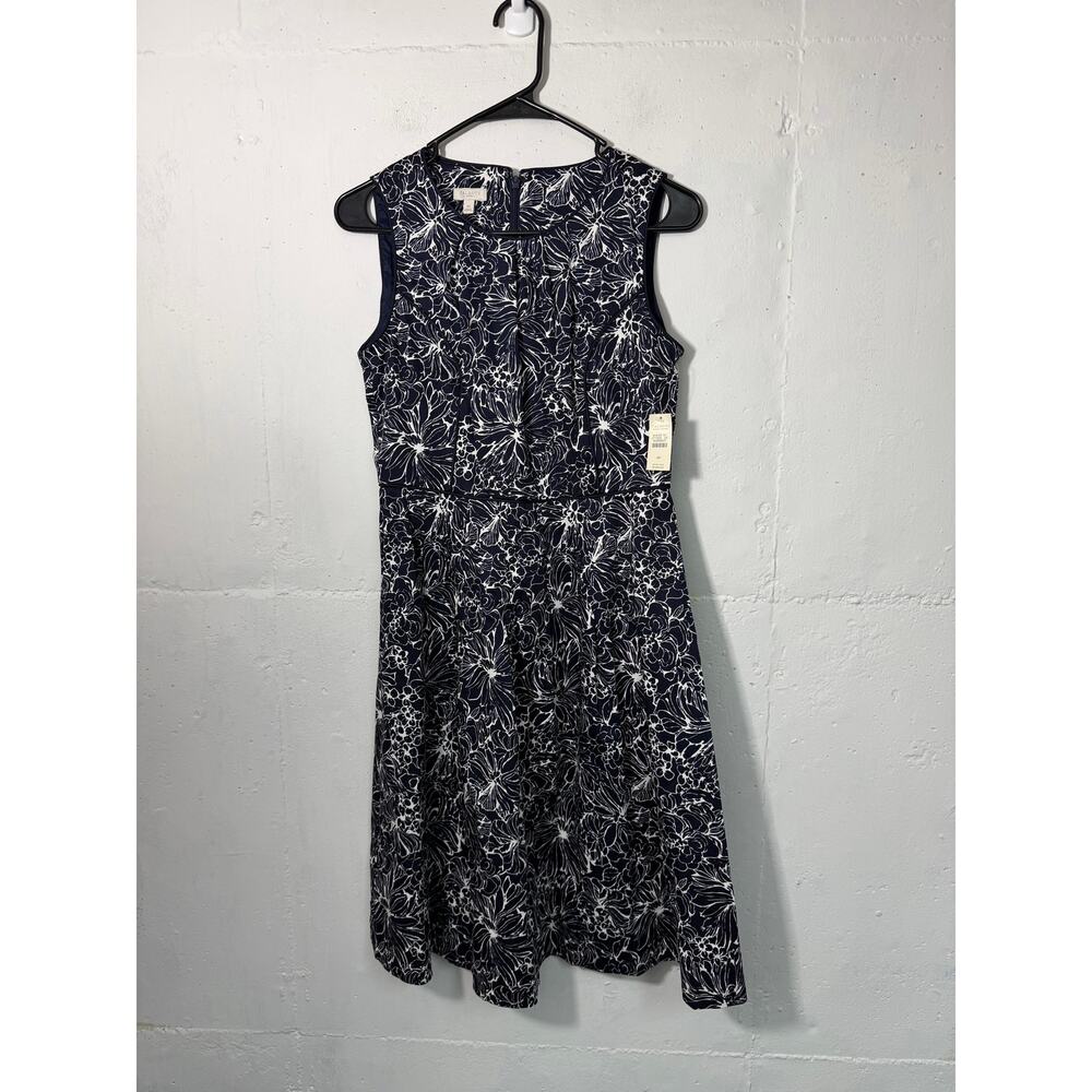 NEW Talbots Womens Navy Floral Printed Knee Length Dress Size 4P